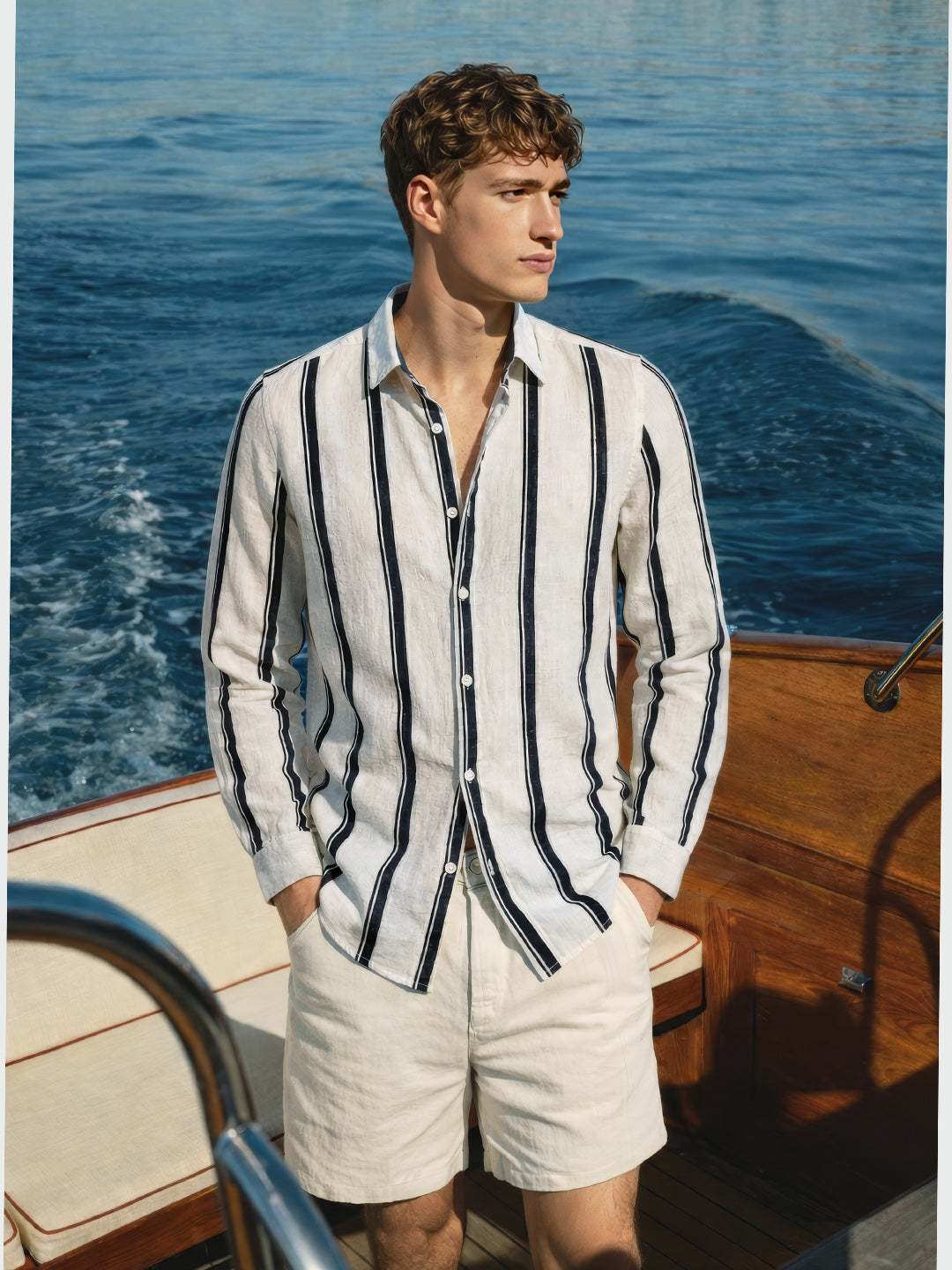 Men's White Regular Fit Vertical Stripes Casual Shirt