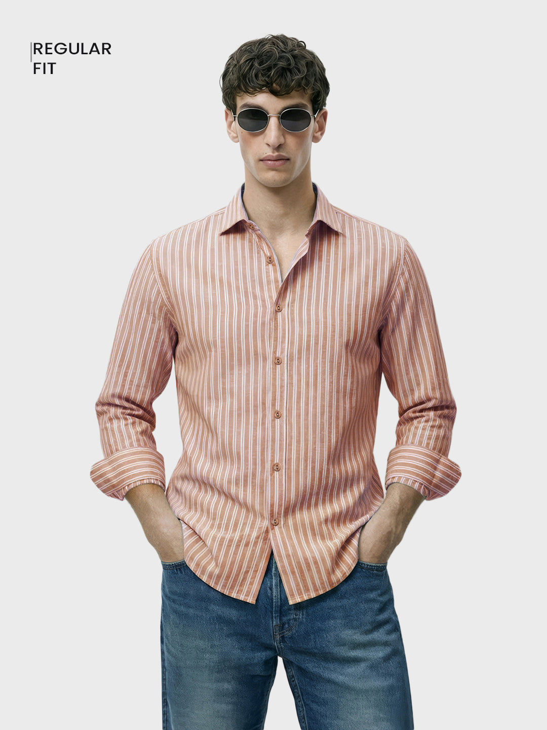 Men's Rust Regular Fit Striped Casual Shirt