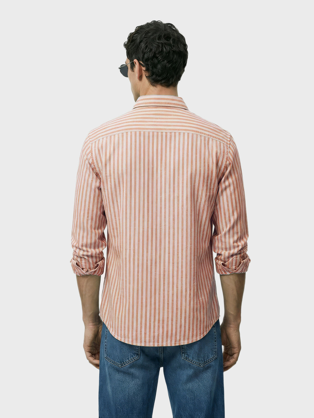 Men's Rust Regular Fit Striped Casual Shirt