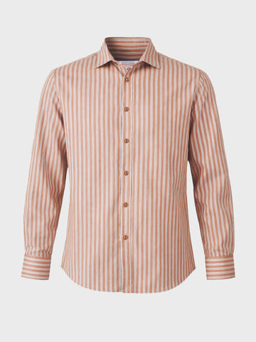 Men's Rust Regular Fit Striped Casual Shirt