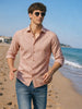 Men's Rust Regular Fit Striped Casual Shirt