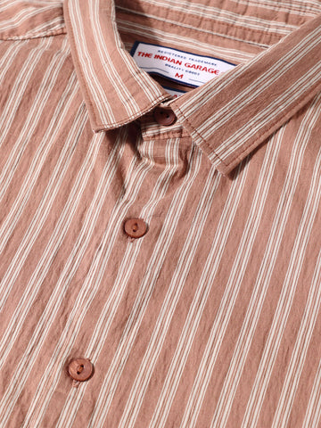 Men's Rust Regular Fit Striped Casual Shirt