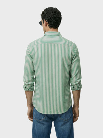 Men's Green Regular Fit Striped Casual Shirt