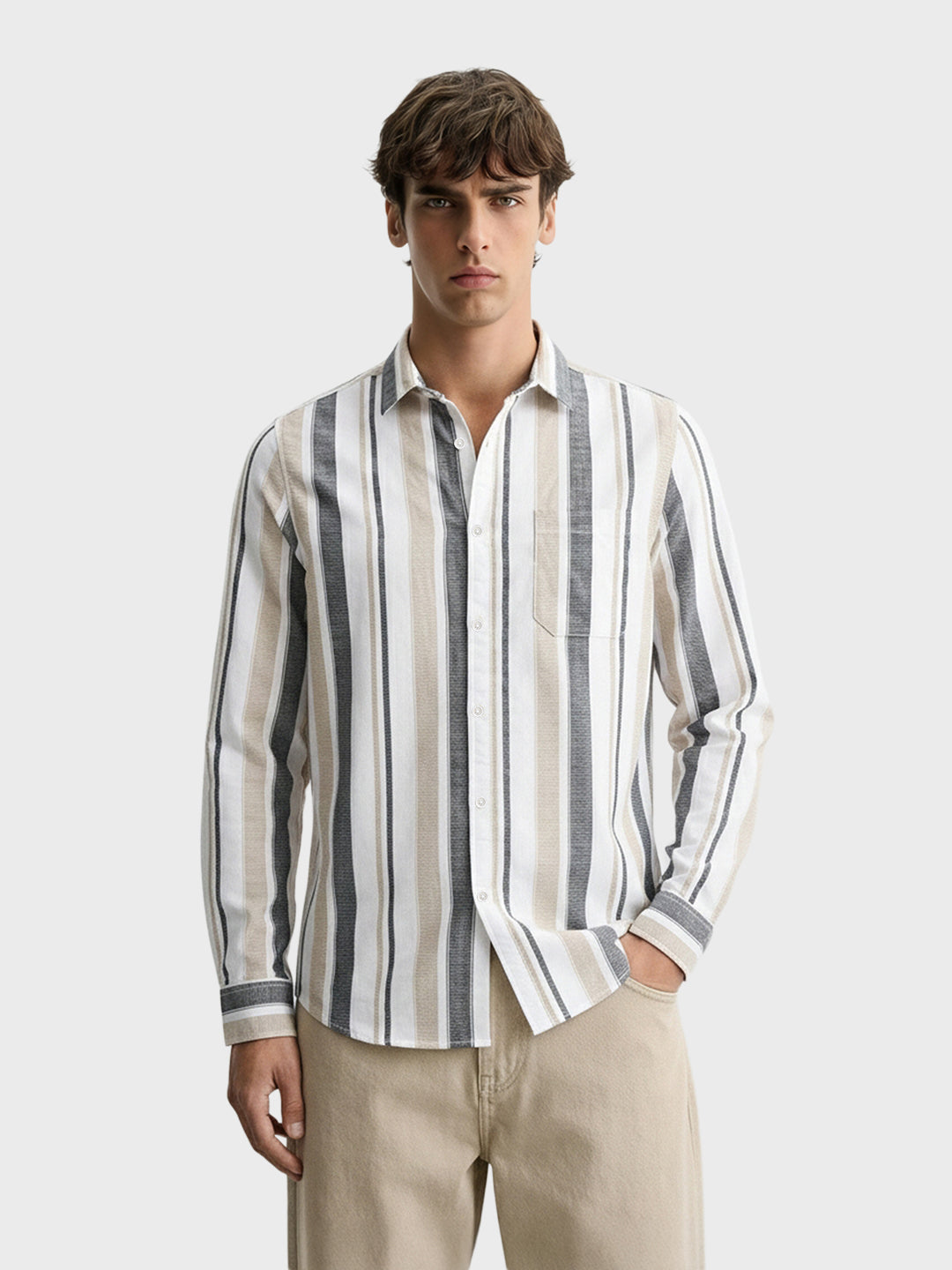 Men's White Slim Fit Striped Casual Shirt
