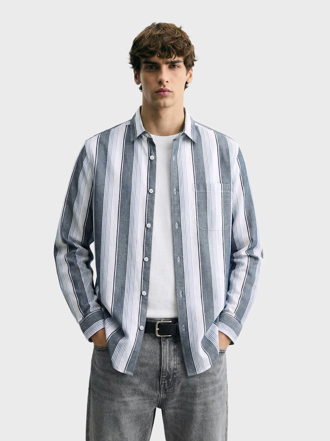 Men's White Slim Fit Striped Casual Shirt