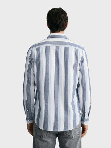 Men's White Slim Fit Striped Casual Shirt