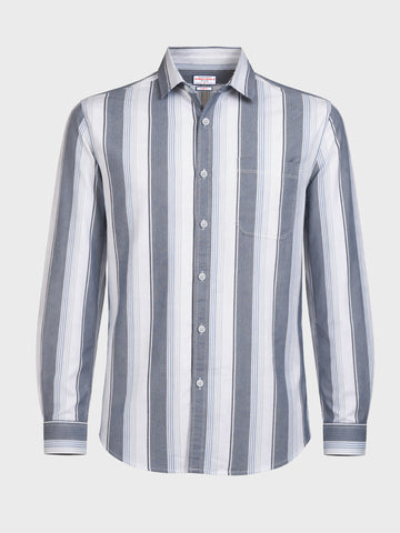Men's White Slim Fit Striped Casual Shirt