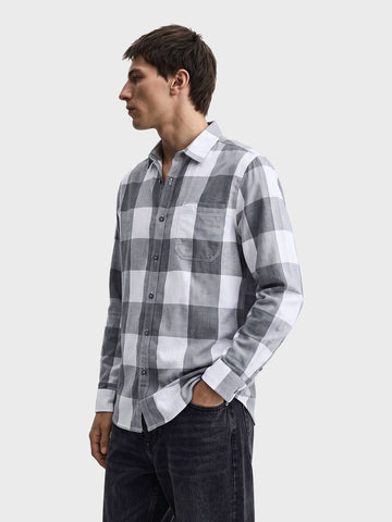 Men's Grey Slim Fit Checkered Casual Shirt