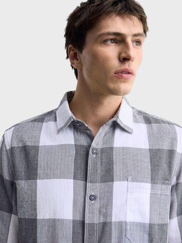 Men's Grey Slim Fit Checkered Casual Shirt