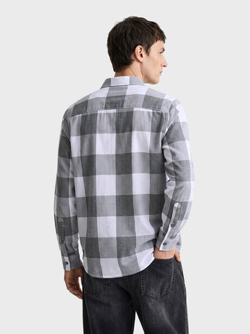Men's Grey Slim Fit Checkered Casual Shirt