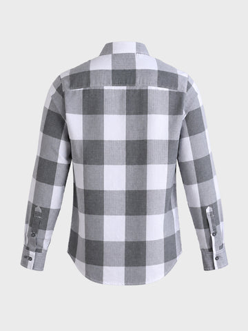 Men's Grey Slim Fit Checkered Casual Shirt
