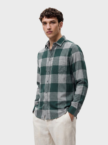 Men's Green Slim Fit Checkered Casual Shirt