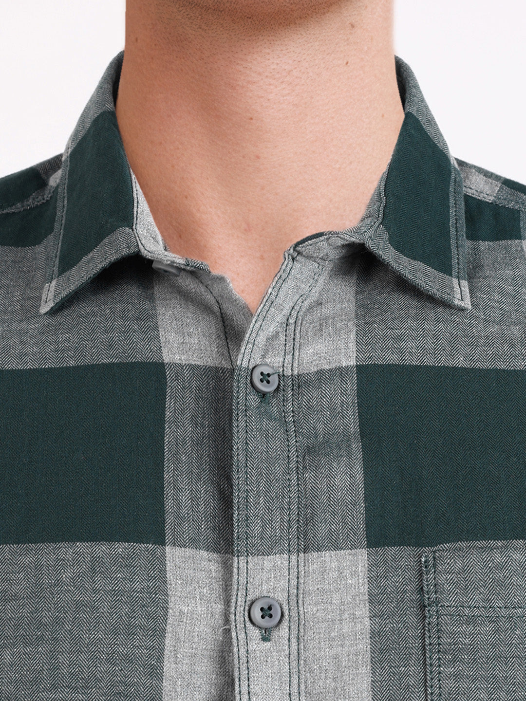 Men's Green Slim Fit Checkered Casual Shirt