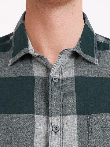 Men's Green Slim Fit Checkered Casual Shirt