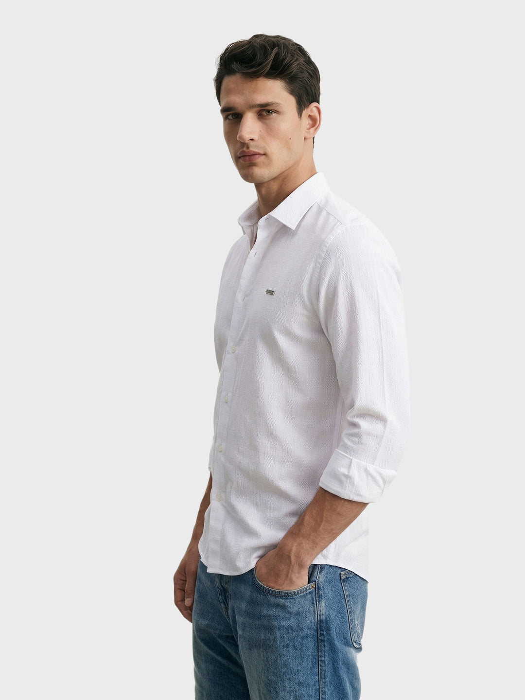 Men's White Slim Fit Solid Casual Shirt
