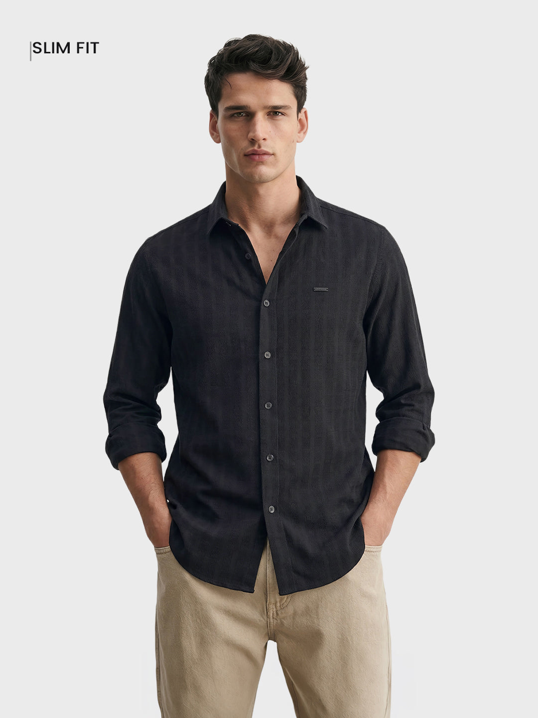 Men's Black Slim Fit Solid Casual Shirt