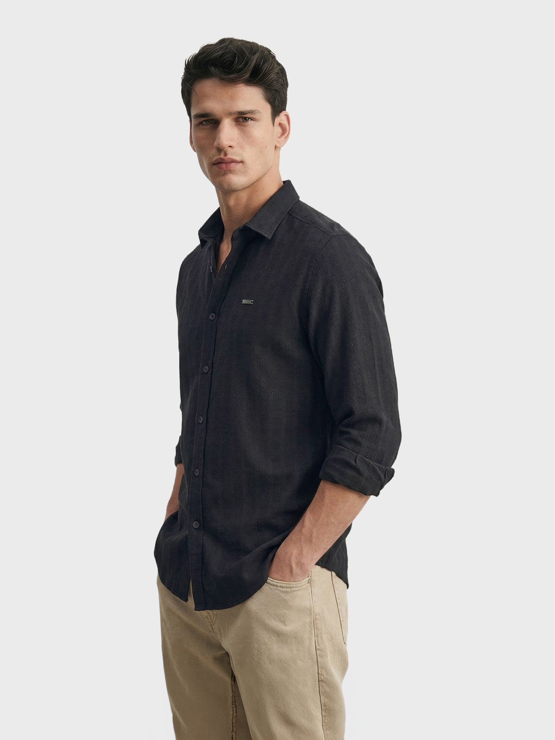 Men's Black Slim Fit Solid Casual Shirt