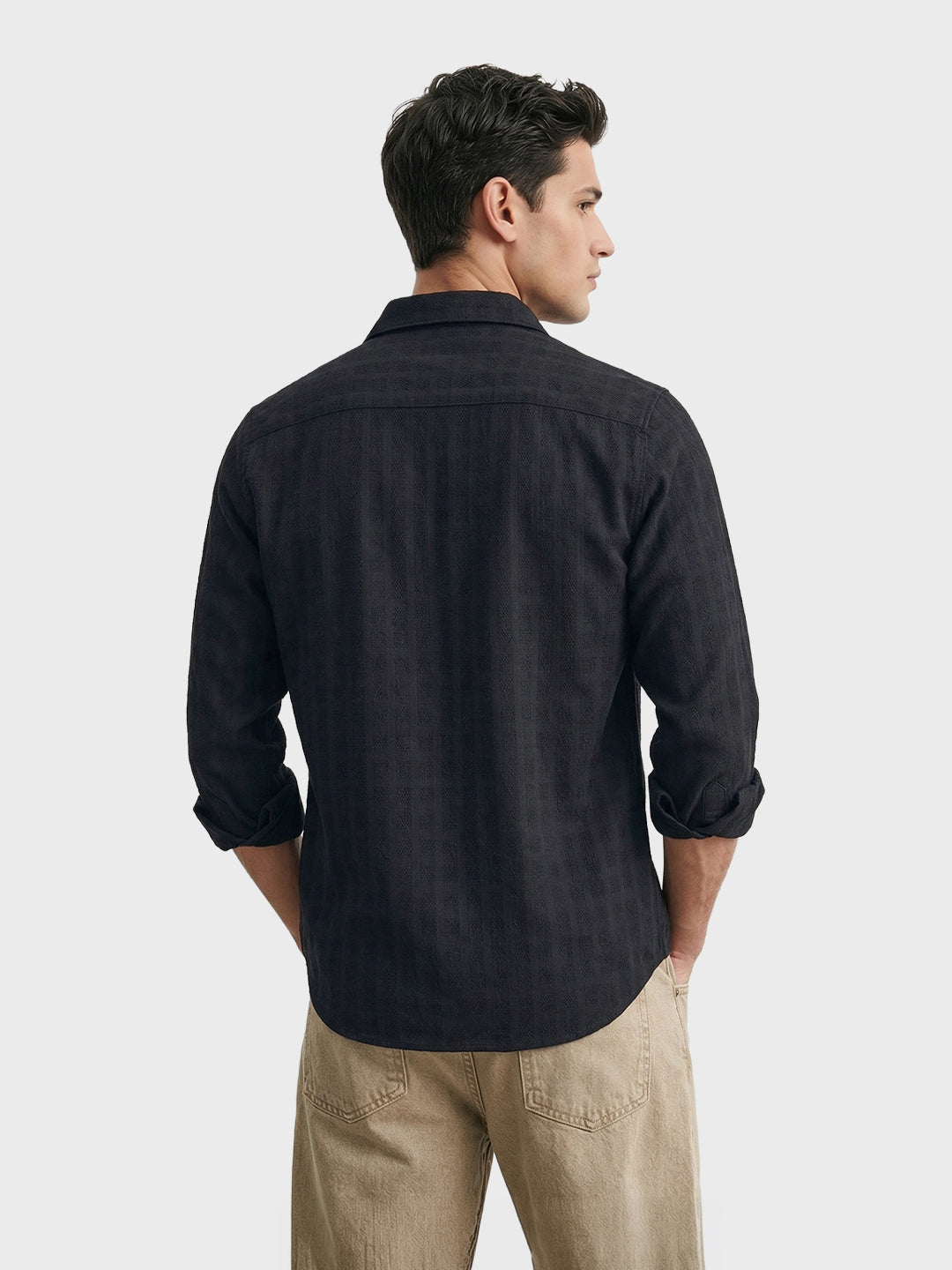 Men's Black Slim Fit Solid Casual Shirt