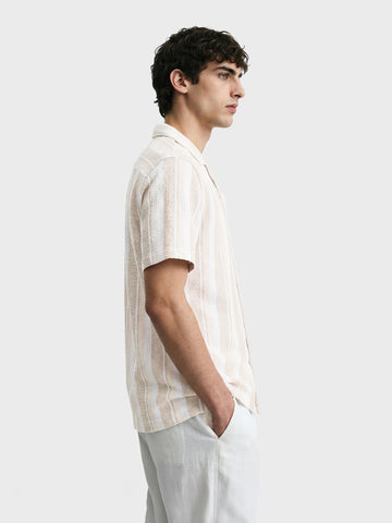 Men's Black Relaxed Fit Striped Resort Wear Shirt