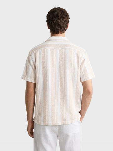 Men's Black Relaxed Fit Striped Resort Wear Shirt