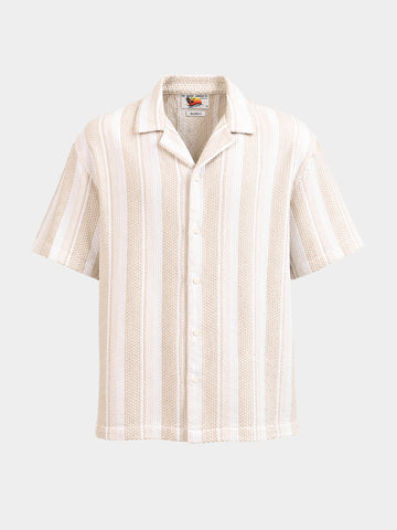 Men's Black Relaxed Fit Striped Resort Wear Shirt