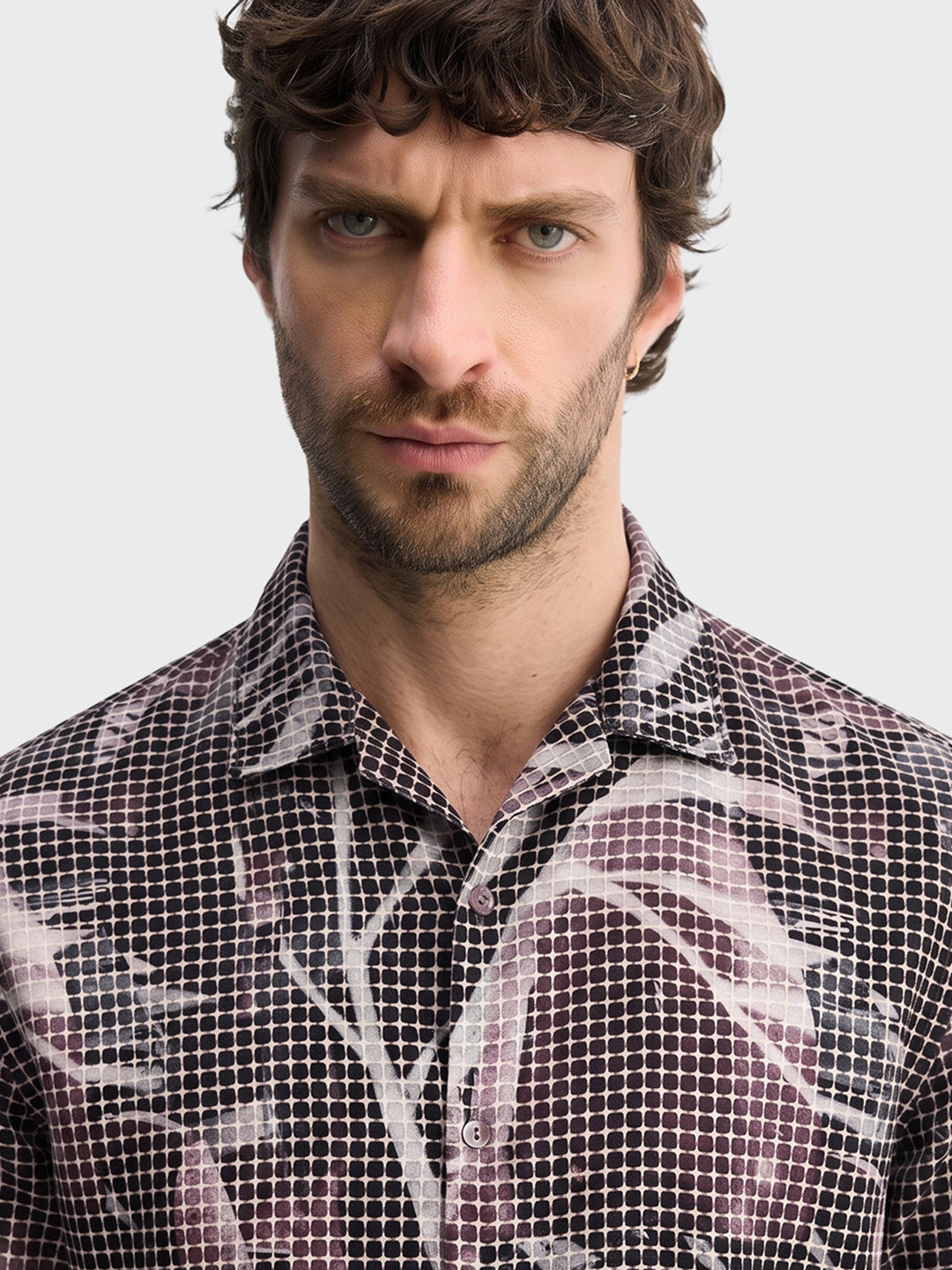 Men's Maroon Relaxed Fit Textured Casual Shirt