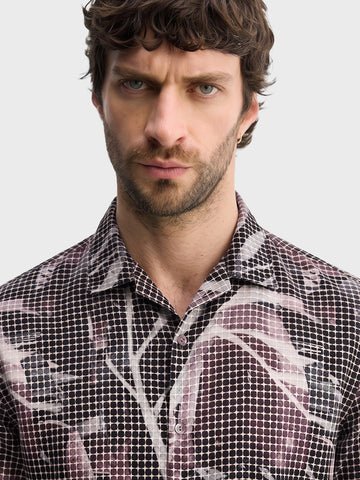Men's Maroon Relaxed Fit Textured Casual Shirt