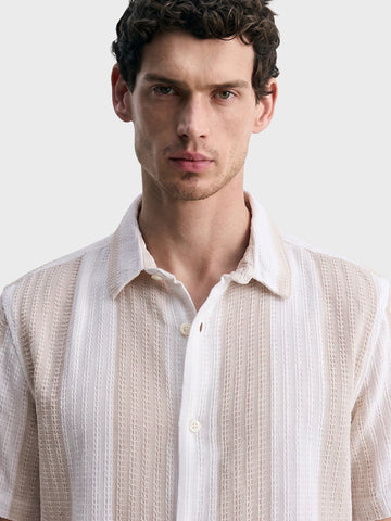 Men's Beige Relaxed Fit Solid Resort Wear Shirt