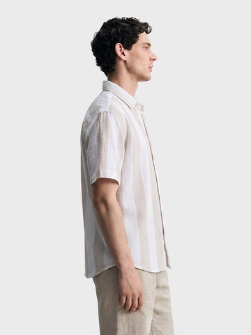 Men's Beige Relaxed Fit Solid Resort Wear Shirt
