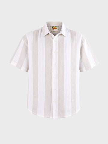 Men's Beige Relaxed Fit Solid Resort Wear Shirt