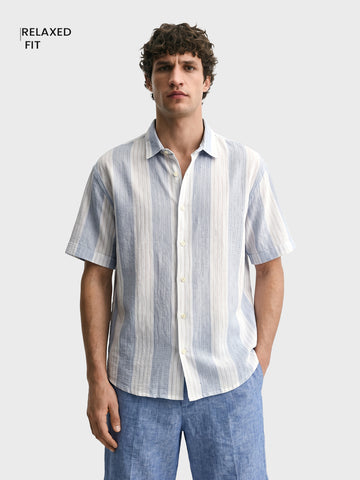 Men's Blue Relaxed Fit Solid Resort Wear Shirt