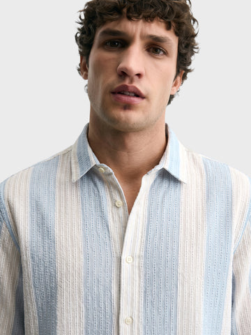 Men's Blue Relaxed Fit Solid Resort Wear Shirt