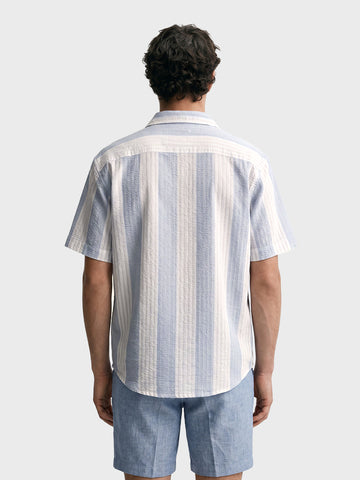 Men's Blue Relaxed Fit Solid Resort Wear Shirt