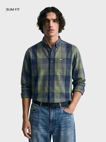Men's Green Slim Fit Checkered Casual Shirts
