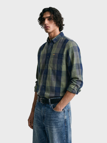 Men's Green Slim Fit Checkered Casual Shirts