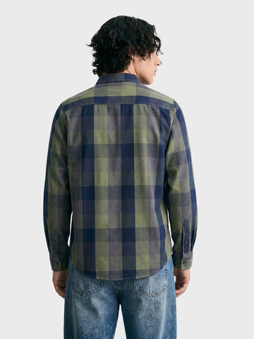 Men's Green Slim Fit Checkered Casual Shirts