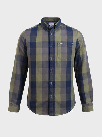 Men's Green Slim Fit Checkered Casual Shirts