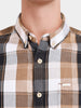 Men's Khaki Slim Fit Checkered Casual Shirts