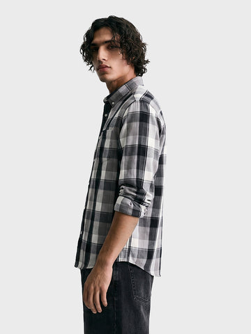 Men's Grey Slim Fit Checkered Casual Shirts