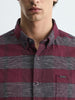 Men's Maroon Slim Fit Striped Casual Shirt