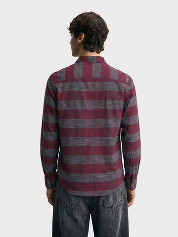 Men's Maroon Slim Fit Striped Casual Shirt