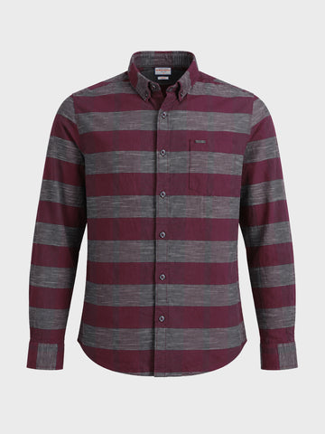 Men's Maroon Slim Fit Striped Casual Shirt
