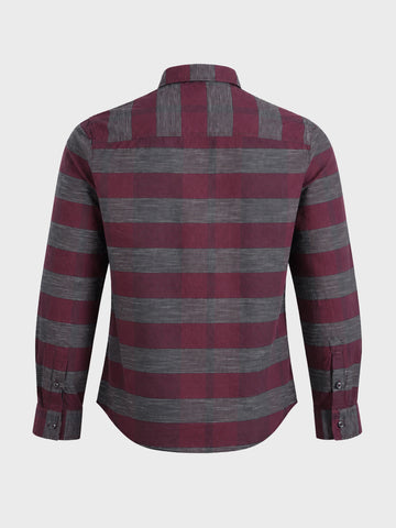 Men's Maroon Slim Fit Striped Casual Shirt