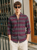 Men's Maroon Slim Fit Striped Casual Shirt