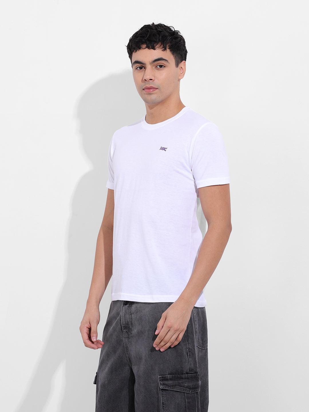 Men's White Slim Fit Graphic Back Printed Round Neck T-shirt