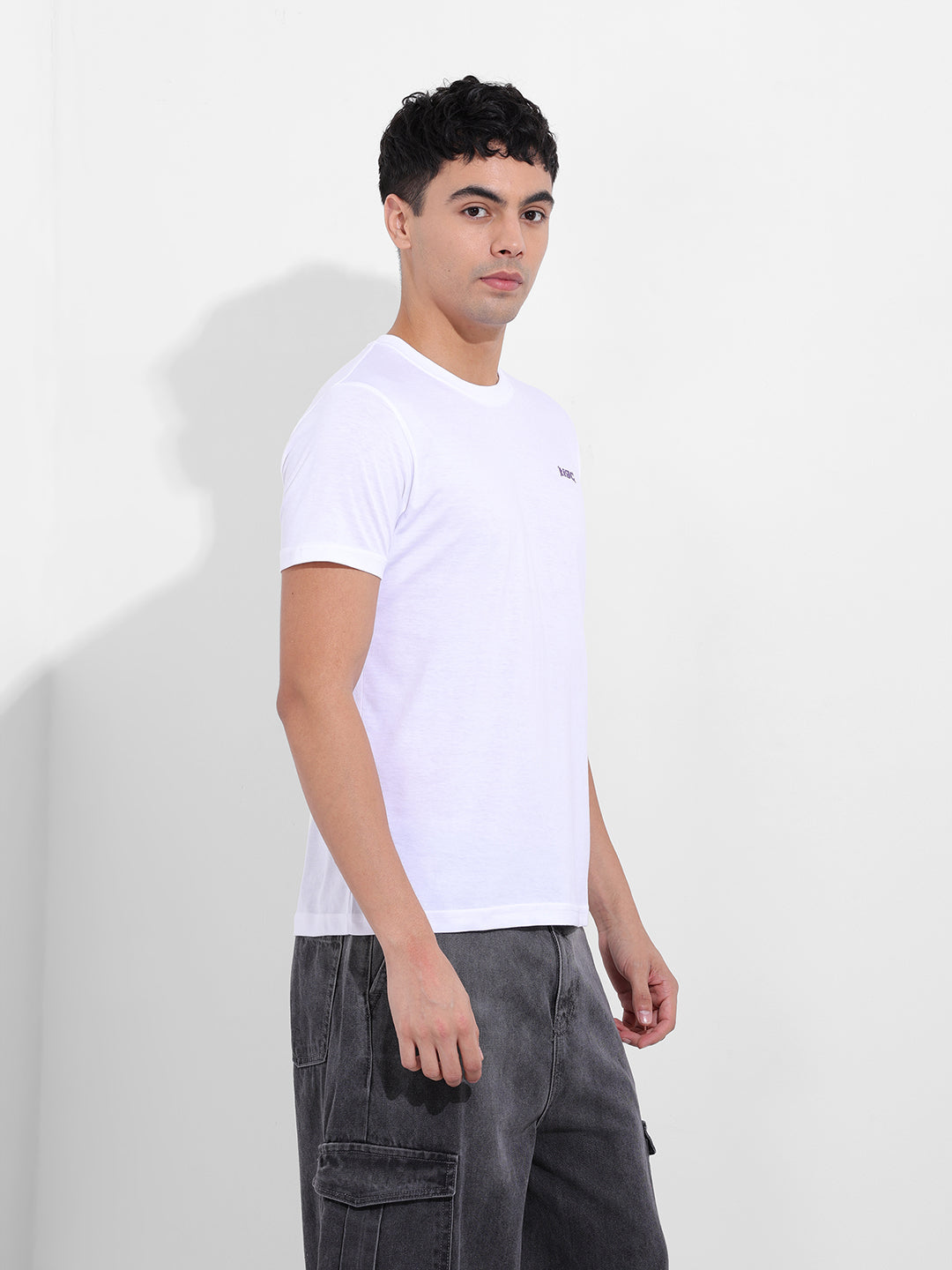 Men's White Slim Fit Graphic Back Printed Round Neck T-shirt