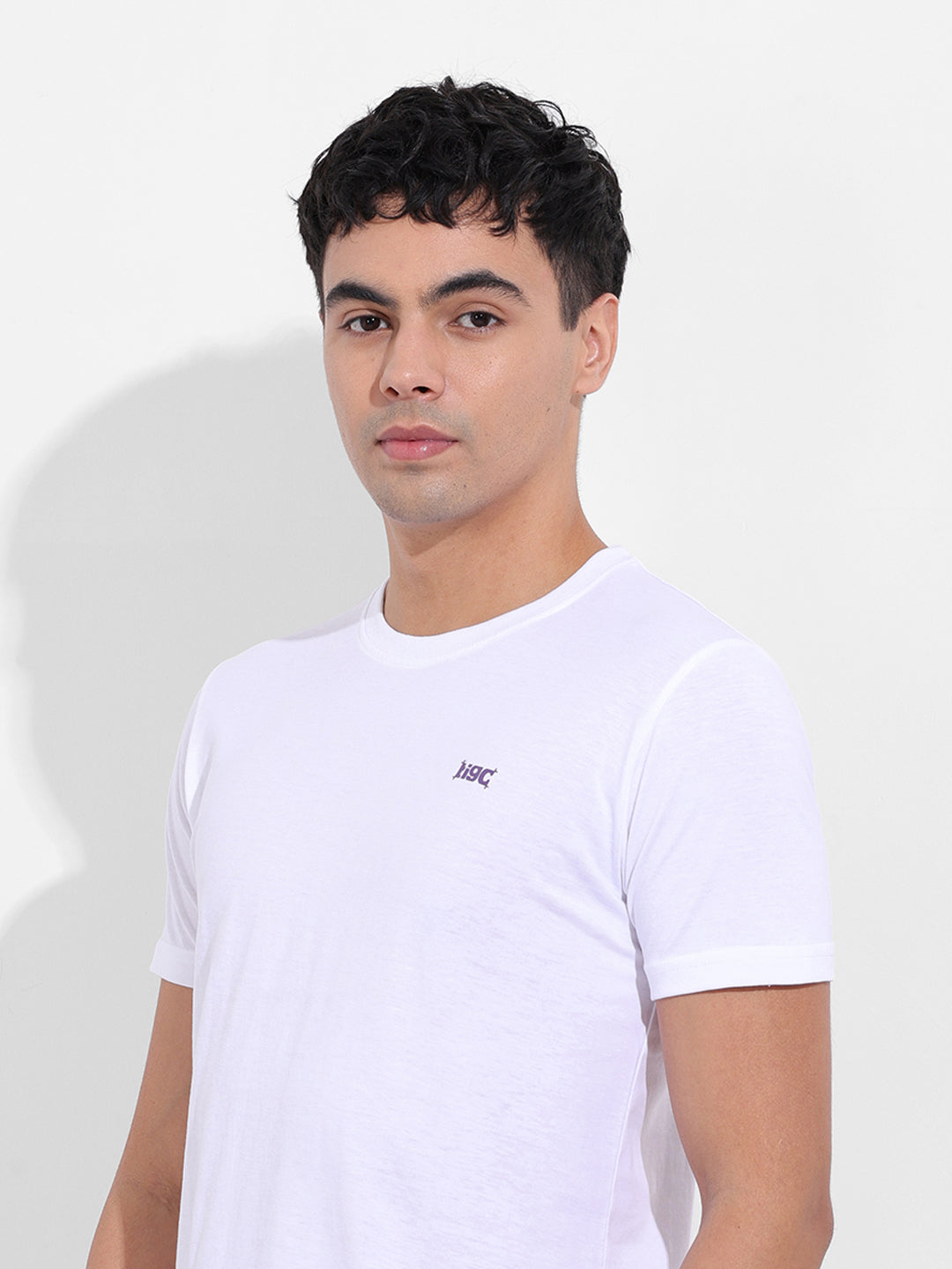 Men's White Slim Fit Graphic Back Printed Round Neck T-shirt