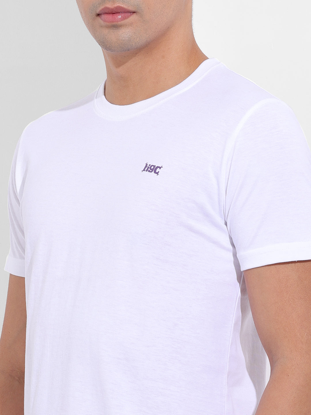 Men's White Slim Fit Graphic Back Printed Round Neck T-shirt