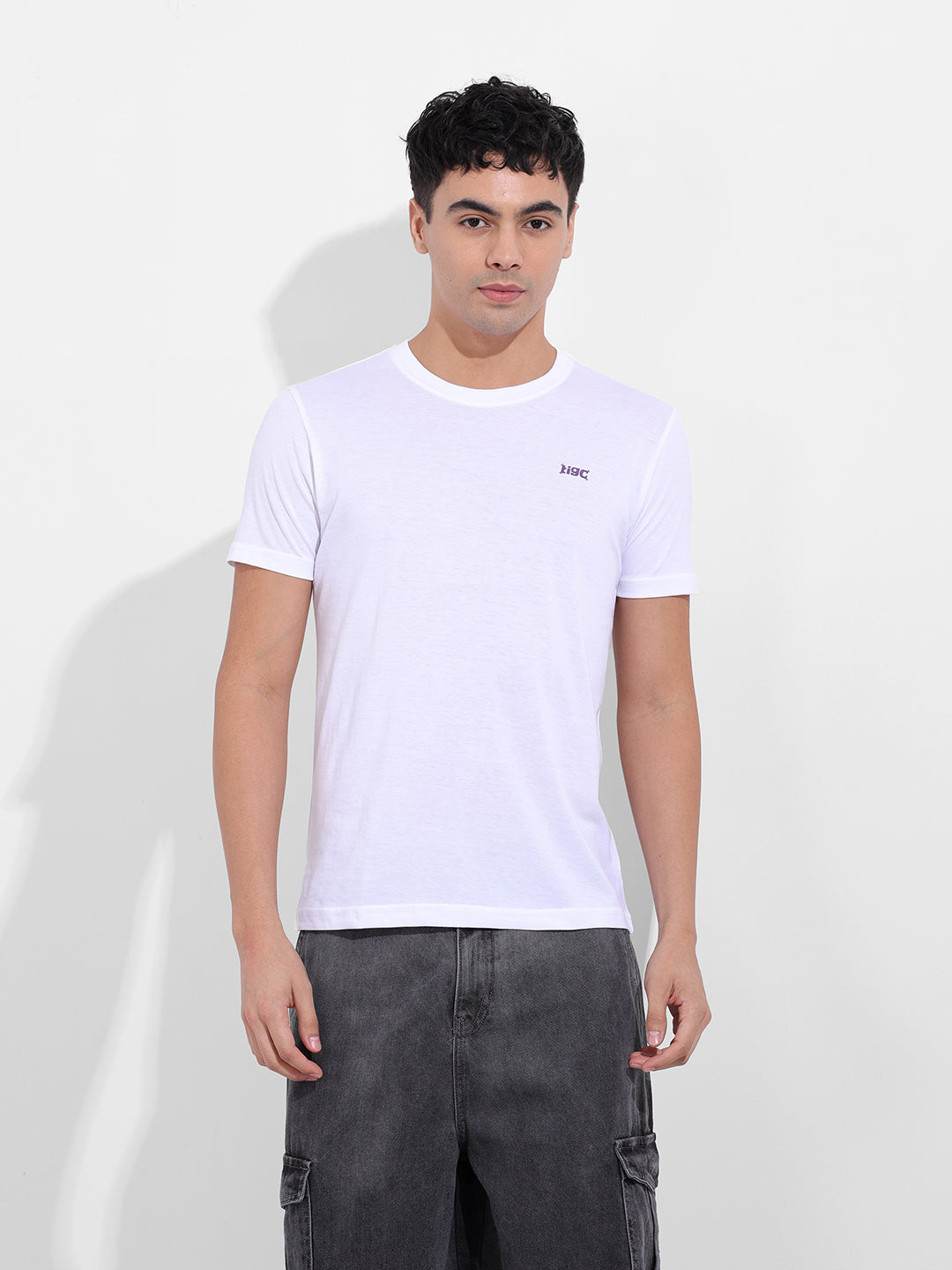 Men's White Slim Fit Graphic Back Printed Round Neck T-shirt
