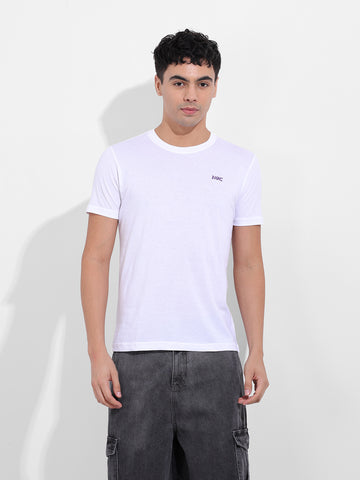 Men's White Slim Fit Graphic Back Printed Round Neck T-shirt